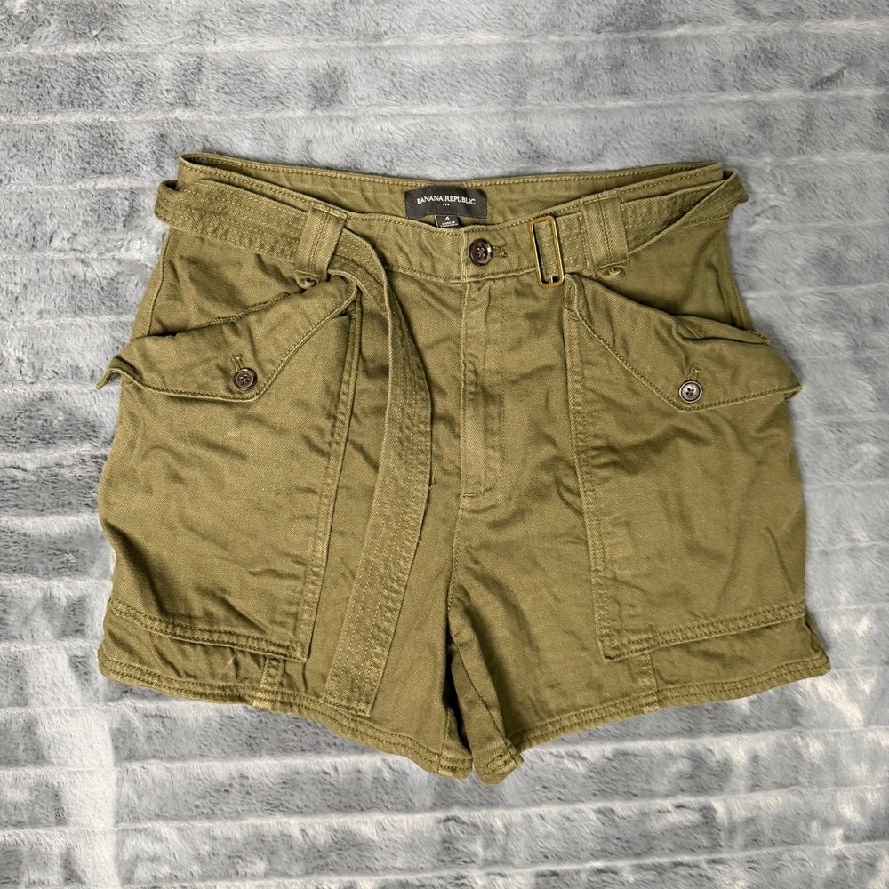 Banana Republic Olive Green Utility Cargo Shorts with Belt Womens Size 4 Cotton